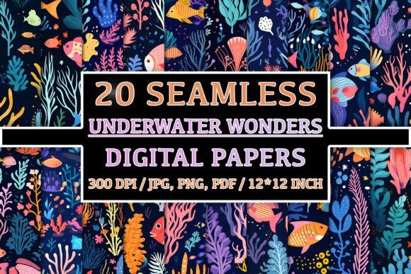 20 Seamless Underwater Wonders Patterns: A Versatile Resource for Creative Projects