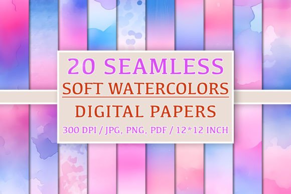 20 Seamless Watercolor Gradient Patterns