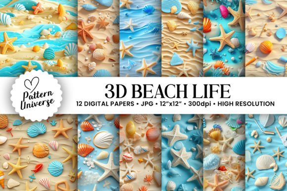 3D Beach Life Seamless Patterns: A Creative Resource for Modern Crafters