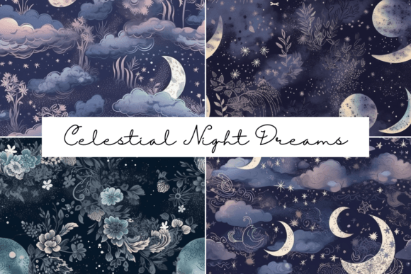 Celestial Night Dreams Seamless Patterns
