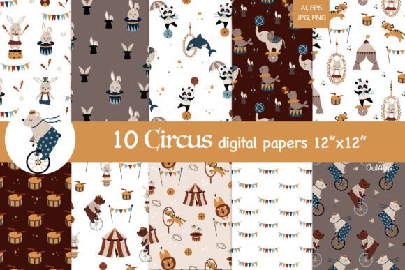 Circus Digital Paper Animal Patterns