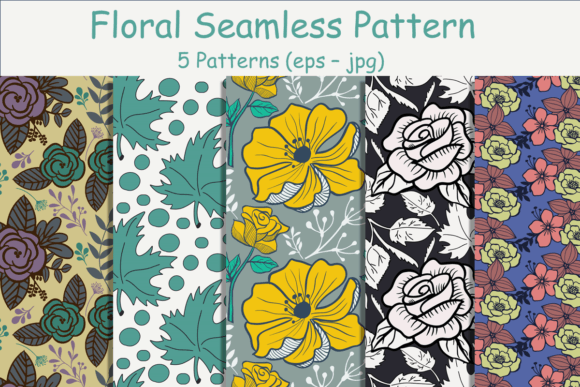 Floral Surface Patterns: Flowers Leaves and Colorful Floral Seamless Pattern