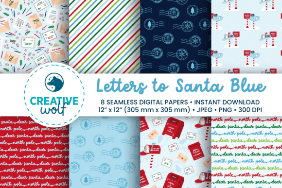 Letters to Santa Blue Christmas Patterns