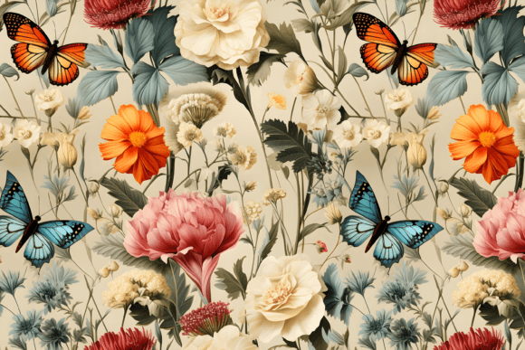 Wildflowers Butterfly Seamless Patterns